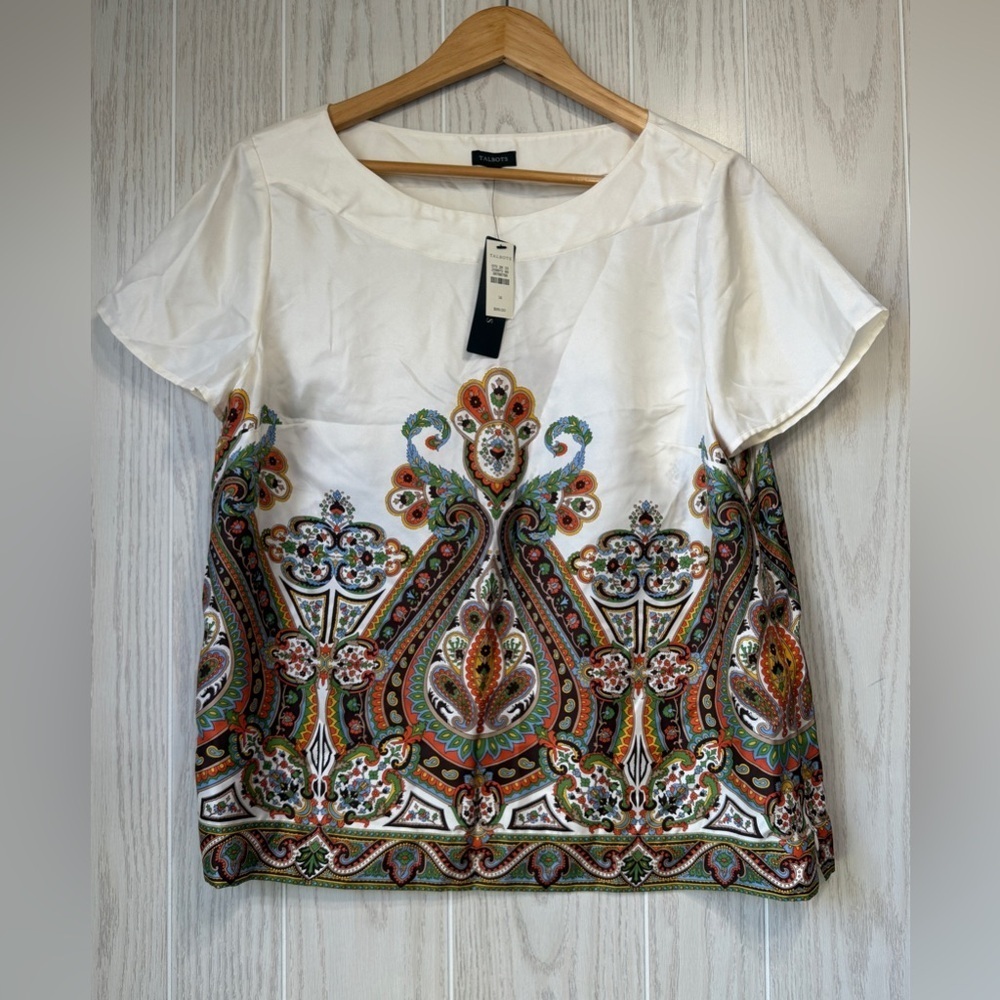 Talbots 100% Silk Paisley Print Blouse Women’s Size 14 NWT